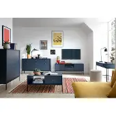 Lomadox Wohnzimmermöbel Set blau, Fußgestell schwarz, MALAGA-160, 5-teilig
