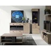 Lomadox Wohnzimmermöbel-Set mit Vitrine, Sideboard & Lowboard in Eiche Nb., modern 5-teilig ANTIGUA-133