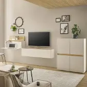 Lomadox Wohnwand weiß mit Eiche CRISP-61 modern 3-teilig mit Homeoffice-Lösung