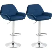 CLP 2er Set Barhocker Braga Samt chrom blau