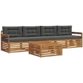 vidaXL Outdoor-Sofagarnitur mit Kissen 5 pcs Natur und Anthrazit