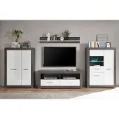 IMV Etero Wohnwand 350cm dark concret / weiß Hochglanz Highboard Modern