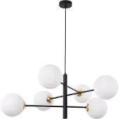 Light11 HOME Hängelampe Vicenza schwarz-gold 6-flammig mit weißen Lampenschirmen E14