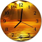 Tulup Glasuhr Wanduhr Küchenuhr Echt-Glas 30fi cm Sonnenuntergang orange