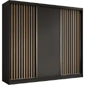 Masseno Schiebetürenschrank LAMELLO 240 cm Kleiderschrank Schlafzimmer Schrank 3-türig mit Lamellen Schwarz