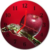 Tulup Glasuhr Wanduhr Küchenuhr Echt-Glas 30fi cm Apfel rot