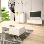 Lomadox Wohnzimmer Set 3-teilig modern in weiß matt mit gefrästen Fronten ANGERA-140