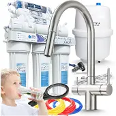 ARI Wasserfilter Set RO7 mit 3-Wege Küchenarmatur Slender Inox, 7-stufige Umkehrosmose mit Mineralisierung
