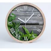 Tulup Holzuhr 30fi cm wanduhr - weiße Spitzen - Holzuntergrund Kräuter