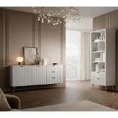 Meble Laski LANTE Möbelset Weiß – Kommode & Regal, 2-teilig, mit Riffel-Fronten, moderne Wohnzimmermöbel