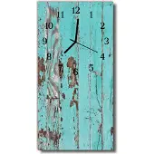 Tulup Glasuhr Wanduhr Küchenuhr Echt-Glas 30x60 Holzwand Blau