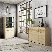 Lomadox Wohnzimmermöbel Set 2-teilig modern in Eiche mit struktuierten Schubkastenblenden MEGARA-161