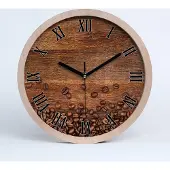 Tulup Holzuhr 30fi cm wanduhr - schwarze Spitzen - Kaffeebohnen
