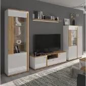 Feldmann-Wohnen Wohnwand Anbauwand Avila 4-teilig Eiche Artisan Front MDF weiß Hochglanz