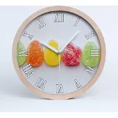 Tulup Holzuhr 20fi cm wanduhr - weiße Spitzen - farbige Gummibärchen