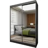 Masseno Schiebetürenschrank BELLINA 150 cm Kleiderschrank Schlafzimmer Schrank 2-türig mit Spiegel Grau