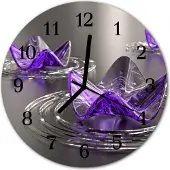 Tulup Glasuhr Wanduhr Küchenuhr Echt-Glas 30fi cm Glasblumen violett