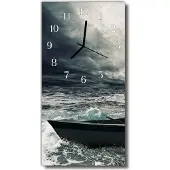 Tulup Glasuhr Wanduhr Küchenuhr Echt-Glas 30x60 Boot Grau
