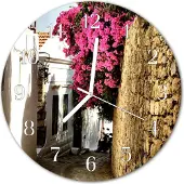 Tulup Glasuhr Wanduhr Küchenuhr Echt-Glas 30fi cm Blumen Gasse mehrfarbig