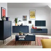 Lomadox Wohnzimmermöbel Set blau, Fußgestell schwarz, MALAGA-160, 4-teilig