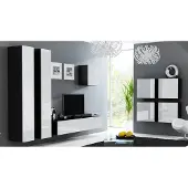 Fun-Möbel Mediawand Wohnwand 8 tlg - MyMix 3 - Schwarz / Weiss Hochglanz