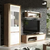 Lomadox Wohnwand Set 3-teilig modern in Eiche mit weiß LATINA-161