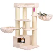 Canadian Cat Company Kratzbaum Vancouver beige ca. 65x55x140 cm mit Kuschelhöhle für 2 Katzen & 2 Hängematten