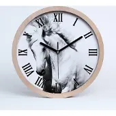 Tulup Holzuhr 30fi cm wanduhr - schwarze Spitzen - weißes Pferd