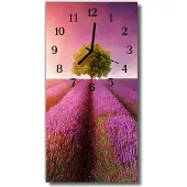 Tulup Glasuhr Wanduhr Küchenuhr Echt-Glas 30x60 Lavendelfeld Baum Lila