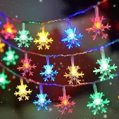 ROSNEK 6m 40LED Schneeflocke Lichterkette Batteriebetrieben Weihnachtslichter Party Dekorative Lichterketten, Bunt