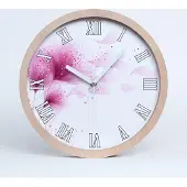 Tulup Holzuhr 30fi cm wanduhr - weiße Spitzen - pinke Blume