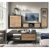 Lomadox Wohnwand mit Couchtisch schwarz, Eiche DALE-160 4-teilig