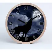 Tulup Holzuhr 20fi cm wanduhr - schwarze Spitzen - heulender Wolf voll