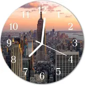 Tulup Glasuhr Wanduhr Küchenuhr Echt-Glas 30fi cm Skyline grau
