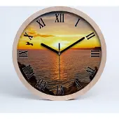 Tulup Holzuhr 25fi cm wanduhr - schwarze Spitzen - Meer Sonnenuntergang