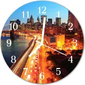 Tulup Glasuhr Wanduhr Küchenuhr Echt-Glas 30fi cm Skyline orange