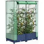 Markenlos Hochbeet mit Gewächshausaufsatz Rattan-Optik 80x40x123 cm