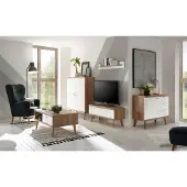 IMV Wohnzimmer Set Merle 321cm eiche riviera / weiß matt Wohnwand Couchtisch