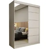 Masseno Schiebetürenschrank MIRELLA 160 cm Kleiderschrank Schlafzimmer Schrank 2-türig mit Spiegel Weiß