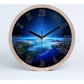 Tulup Holzuhr 25fi cm wanduhr - schwarze Spitzen - Planet Erde