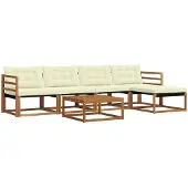vidaXL Outdoor-Sofagarnitur mit Kissen 6 pcs Natur und Creme