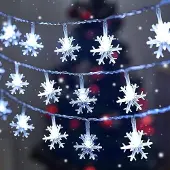 ROSNEK 6m 40LED Schneeflocke Lichterkette Batteriebetrieben Weihnachtslichter Party Dekorative Lichterketten, Weiß