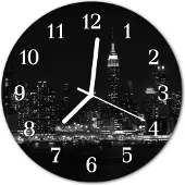 Tulup Glasuhr Wanduhr Küchenuhr Echt-Glas 30fi cm Skyline schwarz