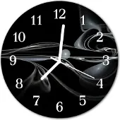 Tulup Glasuhr Wanduhr Küchenuhr Echt-Glas 30fi cm Abstraktes schwarz