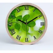 Tulup Holzuhr 30fi cm wanduhr - schwarze Spitzen - grüne Blätter