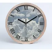 Tulup Holzuhr 25fi cm wanduhr - schwarze Spitzen - Wolken