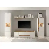 Empinio24 Wohnwand 310 cm Eiche Weiss 4-teilig Nr 19 BOSTON + Beleuchtung