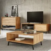 Lomadox Wohnmöbel Set braun MATOLA-163 Massiv aus Eiche 3-teilig mit Couchtisch