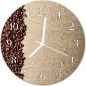 Tulup Glasuhr Wanduhr Küchenuhr Echt-Glas 30fi cm Kaffeebohnen braun