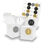 Itenga SET V69 Adventskalender Würfelbox klein, Weiß + Zahlensticker Z52, 2cm